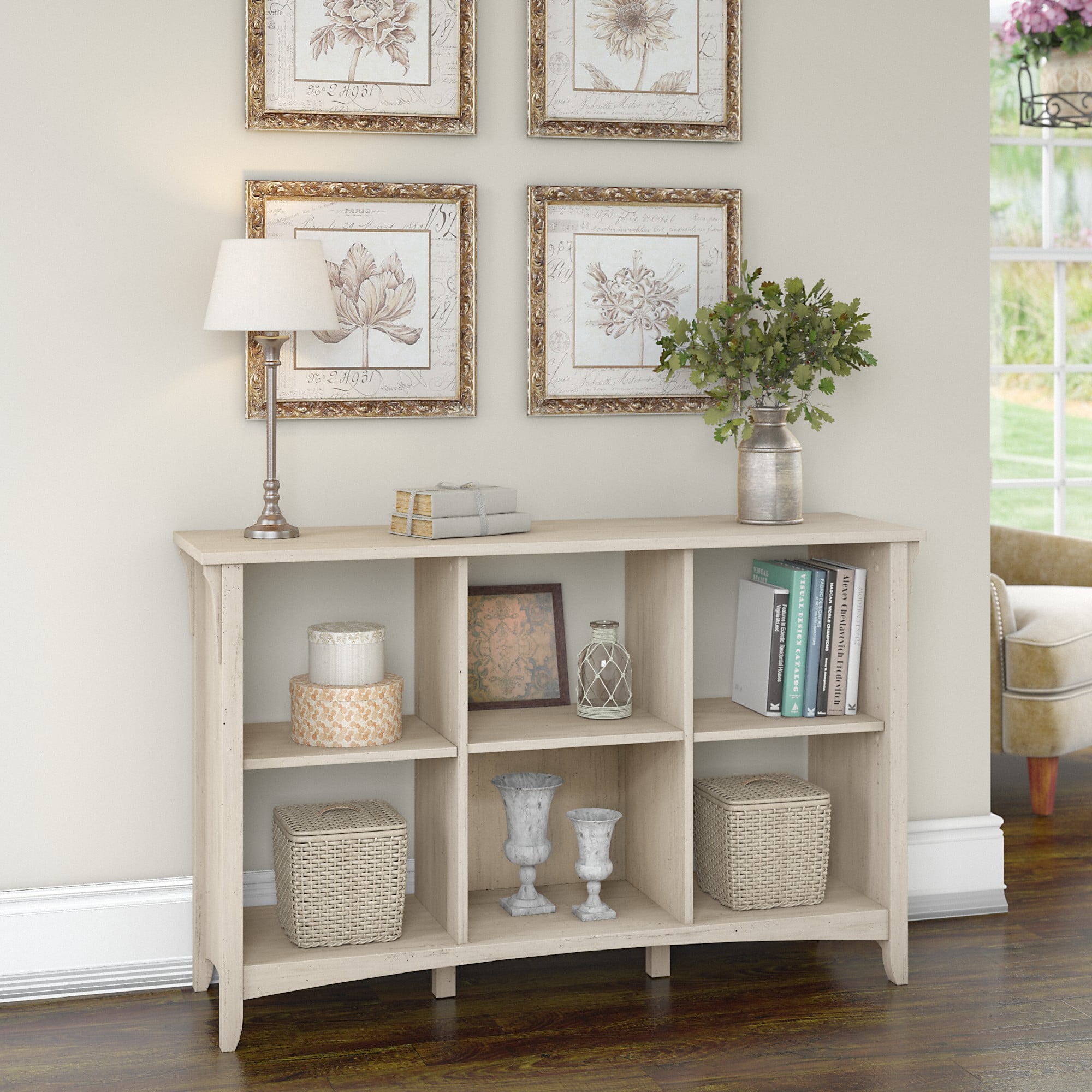 Bush Furniture Salinas 6 Cube Bookcase Organizer, Antique White