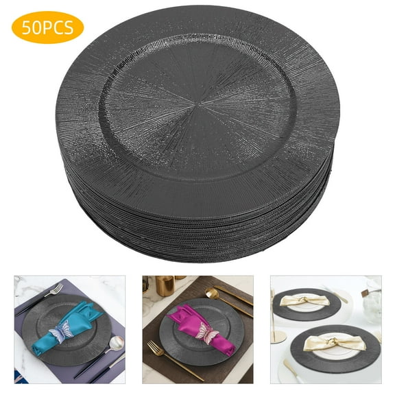 TFCFL 50pcs 13 Inch Round Charger Plates Set Western Dim Sum Plate Party Decor Reusable Serving Dinner Plates Black