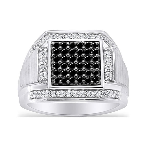 1 Carat Black & White Natural Diamond In 14K White Gold Over Sterling Silver Ring for Men's (1 Cttw, I2-I3 Clarity)
