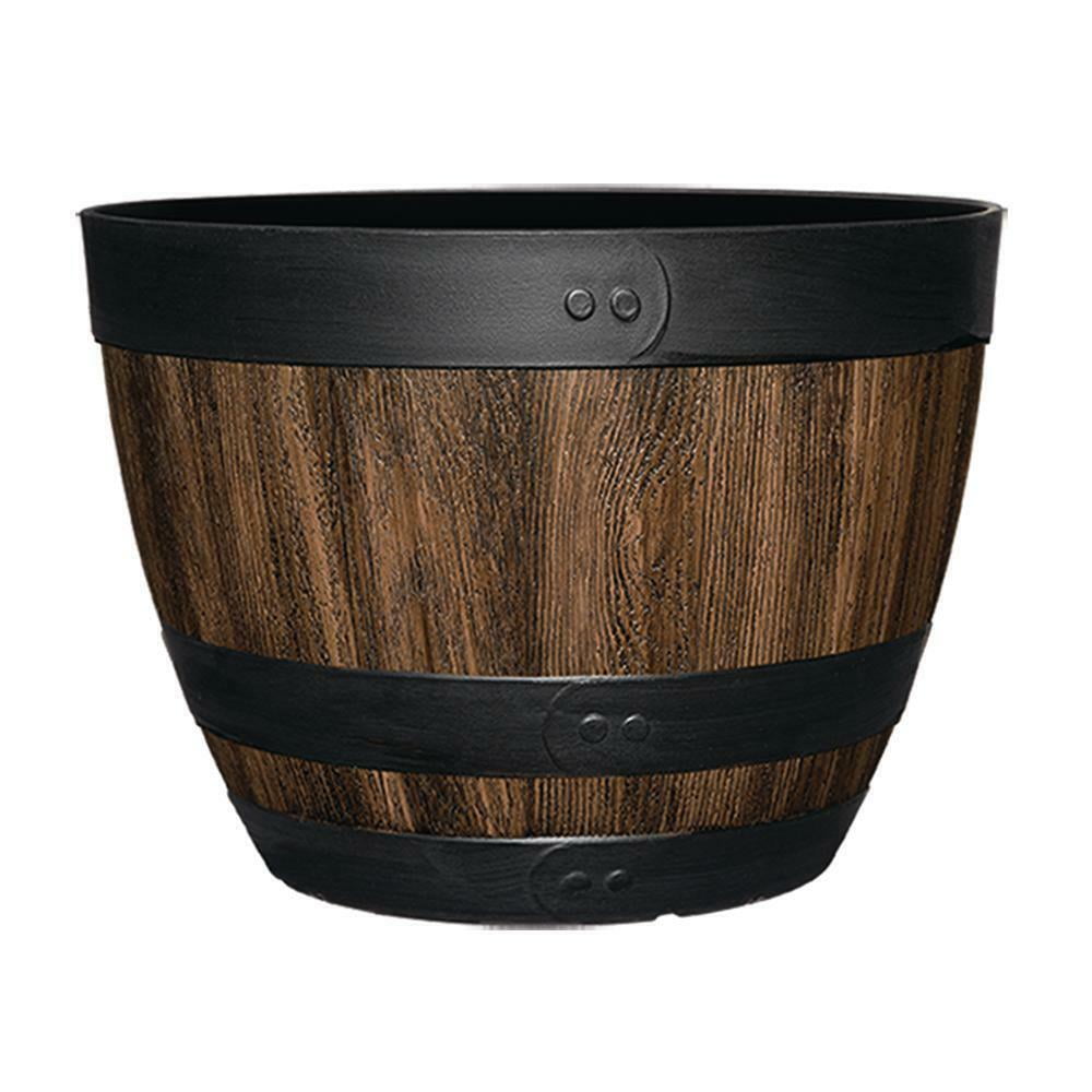16 Inch Resin Barrel Planter Indoor Outdoor Garden Decor Large Flower Plant Pot