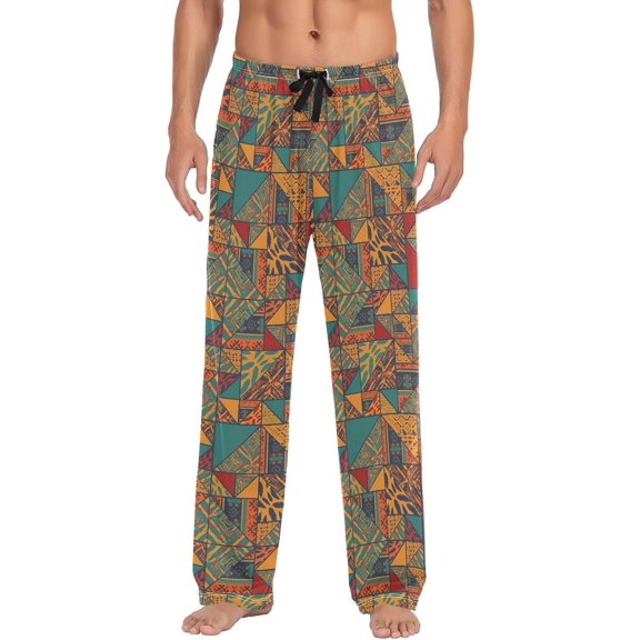 African Triangle Elements Men's Pajama Pants, Soft and Comfortable Lounge Sleep Bottoms with Pockets, Men's Sleepwear with Custom Print, Medium