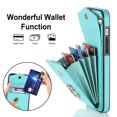 thumbnail image 3 of Nalacover Wallet Case for iPhone 14, Back Card Slots/Bag Magnetic Button Ring Holder Stand Cover with RFID Blocking Wrist Hand Strap Luxury PU Leather Anti-Shocks Protective Case,Mint, 3 of 9