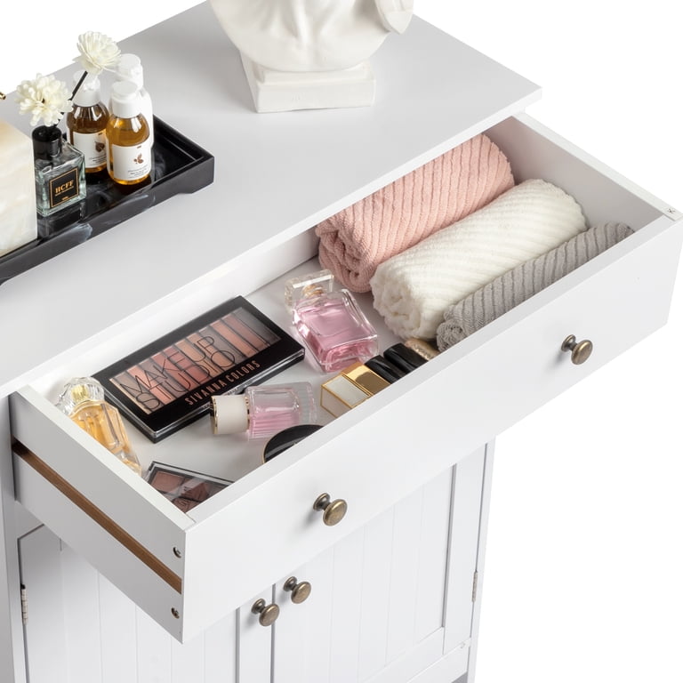 Zimtown White Wooden Bathroom Cabinet, Freestanding Storage