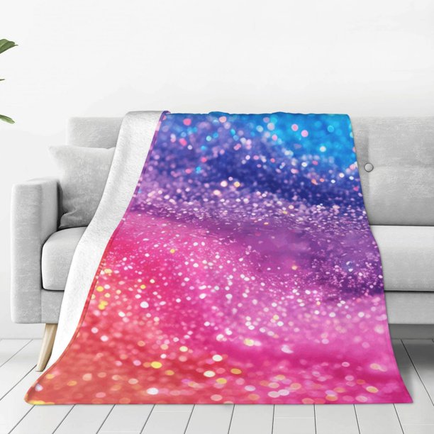 Fotbe Rainbow Glitter Cute Manta de Franela Acolchonada con Estampado, Súper Suave y Esponjosa, Extra Grande para Sofá, Cama, Uso Todo el Año-50"x40"