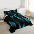 thumbnail image 3 of jejeloiu Modern Geometric Striped Queen Comforter Set,Black Cyan Bedding Comforter Set For Girls Kids Reversible 3-Piece, 3 of 8