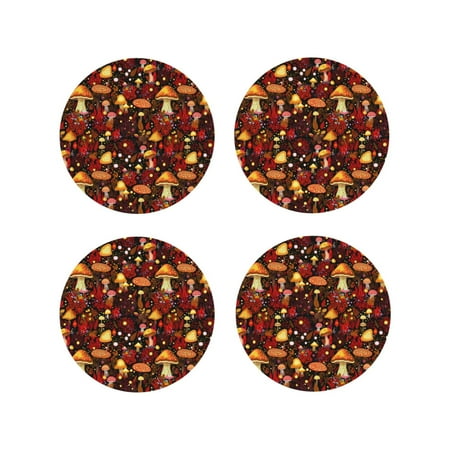 

Matuu Warm Plants and Mushrooms for Cup Coasters Set of 4 Leather Coasters Desk Coasters for Office Measures 4” x 4”-Round Shape