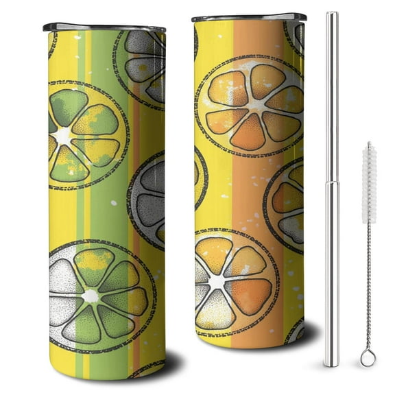 20 oz Double Wall Cups with LeakProof Lid Lemon Slices Cafe Tumblers for Housewarming Wedding Birthday Gift