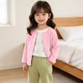 thumbnail image 5 of FRSASU Girls Classic Crew Neck Button Long Sleeve Soft Knit Cardigan Sweater Breathable Stretchy School Outfit Size 6M-4T Pink, 5 of 9