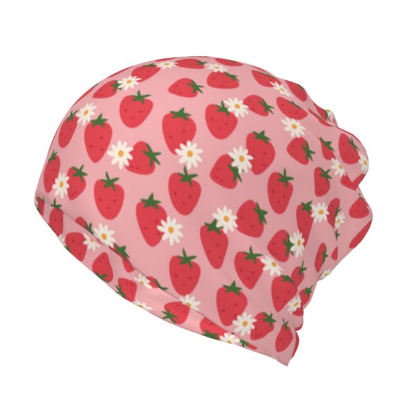 Disketp Strawberry And Flowers Slouchy Beanie Hip-Hop Soft Lightweight Running Beanie Adult Hats Chemo Cap for Men Women