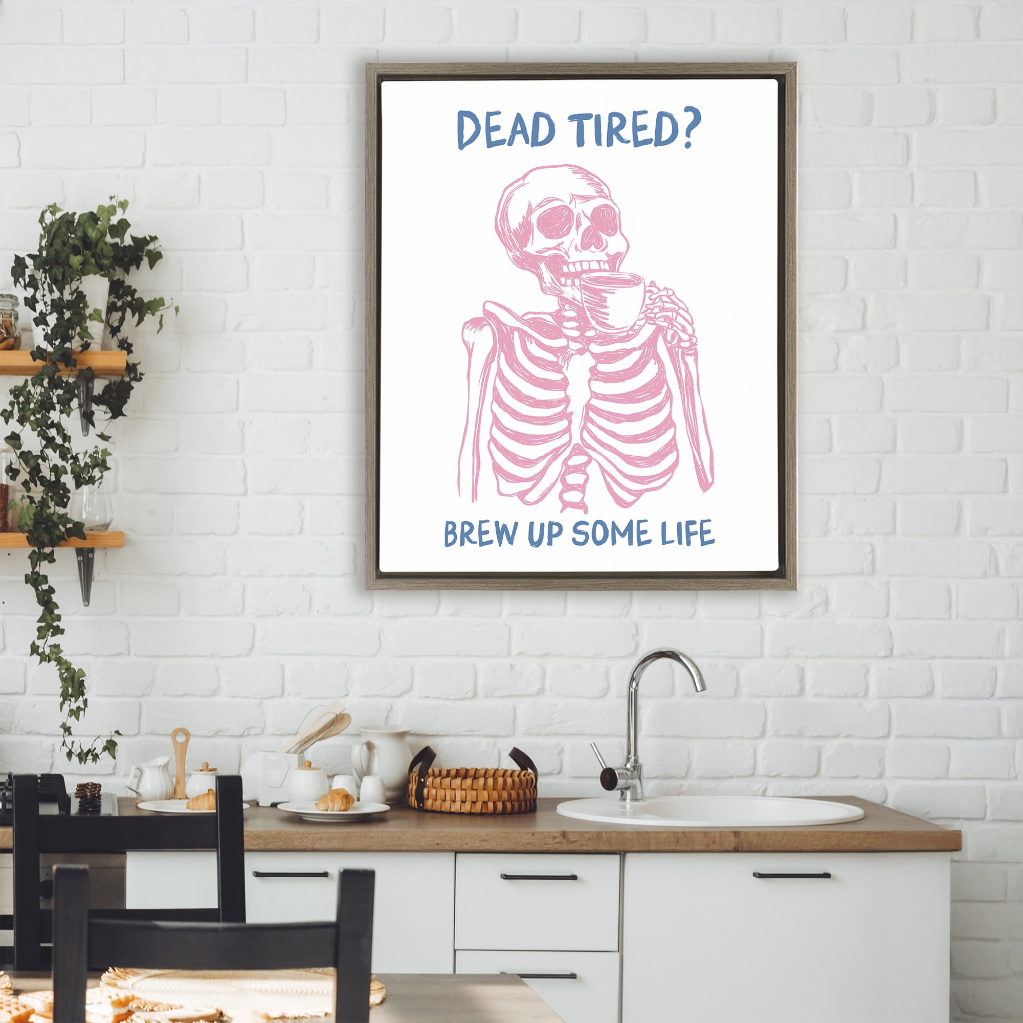 Stupell Industries Brew Up Life Skeleton Brown Framed Floater Canvas Wall Art design by JJ Design House LLC, 31 x 25