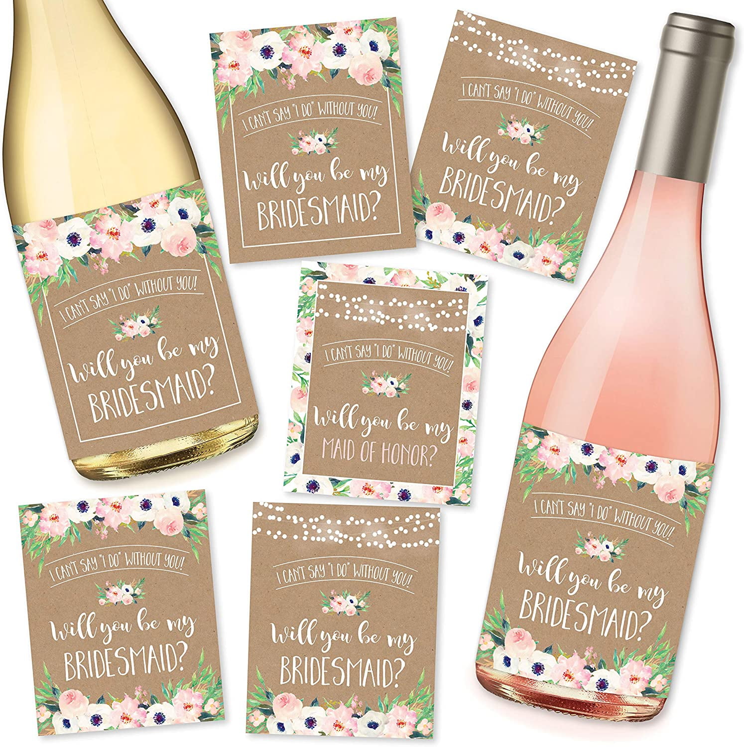 Kraft Floral Will You Be My Bridesmaid Stickers or Wine Bottle Labels, Bridal Party Favors, Maid of Honor Proposal Ideas, Ask Your Bridesmaids To Be ...