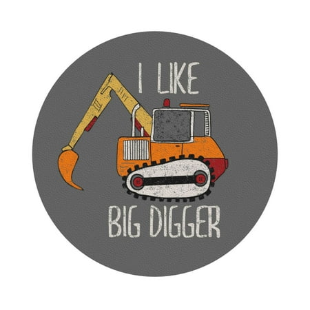

Coaee I Like Big Digger Print Leather Coasters Set of 6 Non-Slip Washable Cup Coasters for Home Office Bar Round Shape