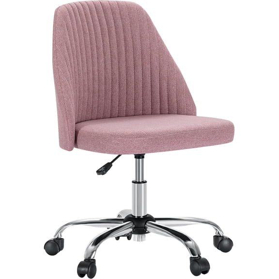 Thctvous Armless Home Office Desk Chair with Wheels Adjustable Swivel Task Computer Vanity Chair (Pink)