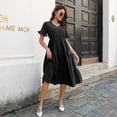thumbnail image 3 of SWSMCLT Women's Sundress V Neck Fall Vintage Cute Summer Dress Short Sleeve Chiffon Casual Ruched Dresses Black Medium, 3 of 4