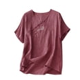 thumbnail image 1 of Top Casual Bordado de las Mujeres, Cuello en V Manga Corta Color Sólido Blusa de Verano para la Fiesta Y el Uso Diario, Toda la Temporada de la Moda Tee, 1 of 3