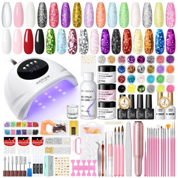 Peacecolor Acrylic Nail Kit with Drill and U V Light, Acrylic Powder Monomer Liquid Gel Polish Set Nail Art at Home Gift for Beginners