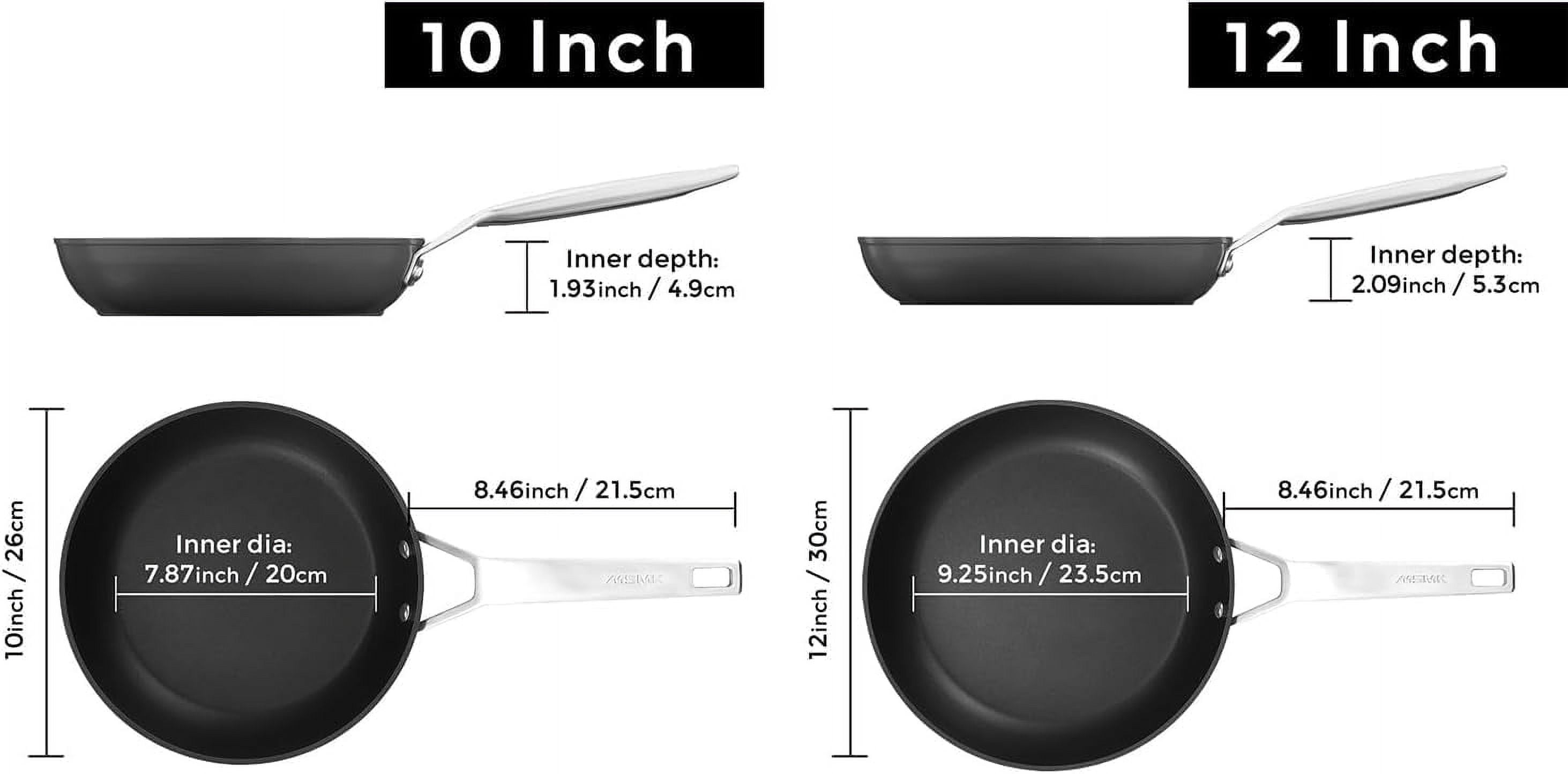 Non Stick Frying Pans Set, 10 Inch and 12 Inch Ceramic Skillet for Induction Gas Cooktops
