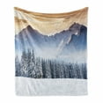 thumbnail image 1 of Winter Soft Flannel Fleece Throw Blanket, Landscape Photography Snowy Mountains Pine Trees Foggy Weather, Cozy Plush for Indoor and Outdoor Use, 50" x 60", Caramel White Black, by Ambesonne, 1 of 6