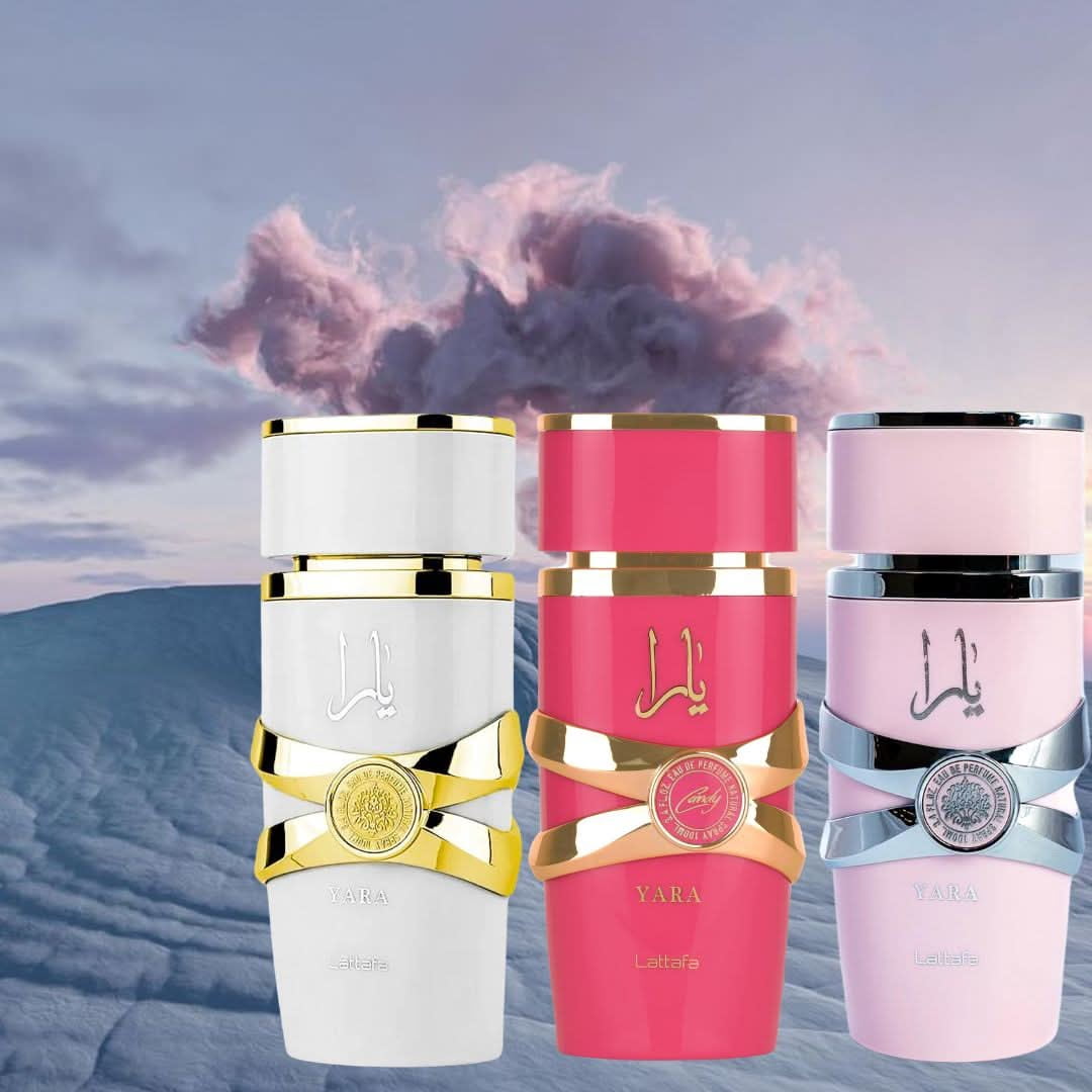 Yara, Yara Candy & Yara Moi Eau de Parfum Sprays 100ml (3.4 oz) by Lattafa (Bundle)