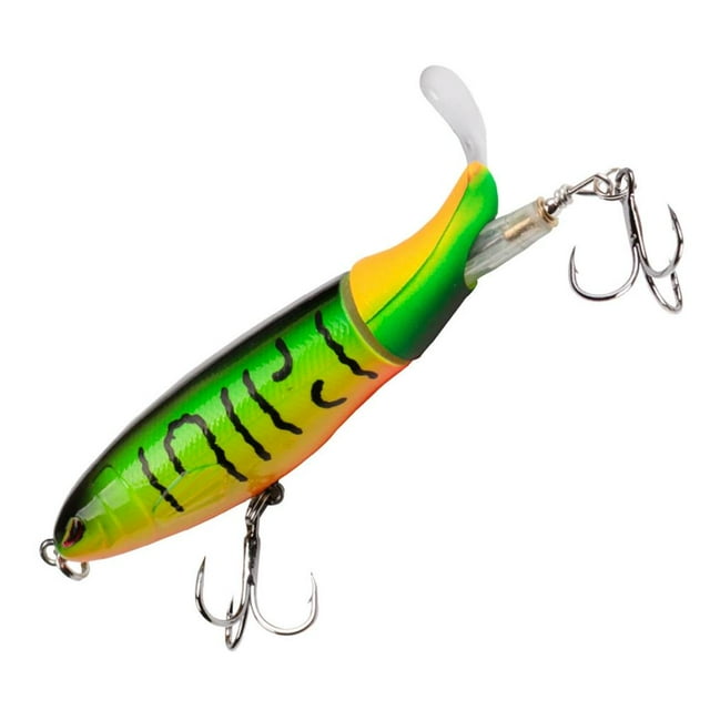 Propeller Fishing Lure Floating Hard Bait with Rotating Tail, 3.94 Inch Topwater Pencil Lure for Bass, Pike & Predatory Fish, Durable Plastic