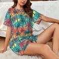 thumbnail image 5 of Yiaed Hawaii Palms Print Short Sleeve Pajama Sets for Women Casual Crew Neck 2 Piece Lounge Sets Women's Short-Sleeved Pajama-3X-Large, 5 of 5