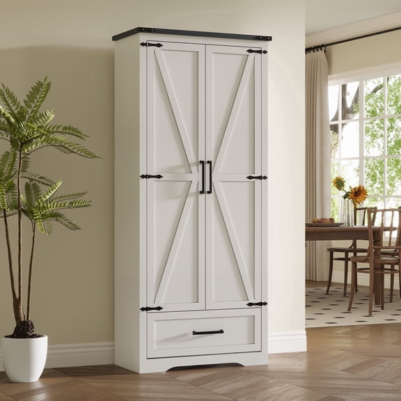 IFMUST Pantry Cabinet, 72" Tall Farmhouse Storage Cabinet with Adjustable Shelves & 1 Drawer for for Kitchen, Dining Room, White