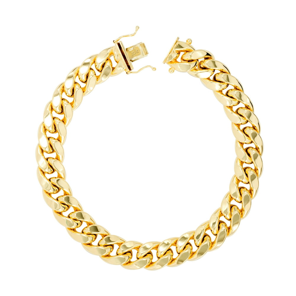 Nuragold - 10K Yellow Gold Mens 11mm Hollow Miami Cuban Link Chain