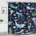 thumbnail image 3 of Kids Ocean Shower Curtain for Bathroom Decor 72Wx72H Shark Whale Fish Jellyfish Turtlr Sea Octpus Seaweed Starfish Colorful Art Printed Fabric Polyester Waterproof 12 Pack Plastic Hooks, 3 of 6