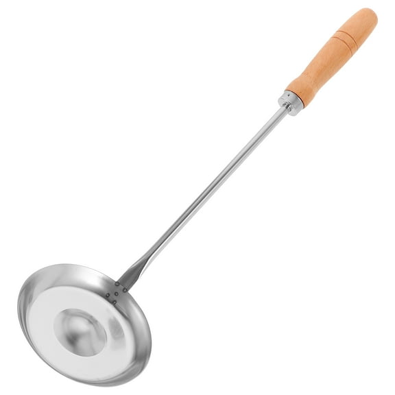 Multi Color Frying Spoon with Wooden Handle Made of Stainless Steel for Home Use Kitchen Tool