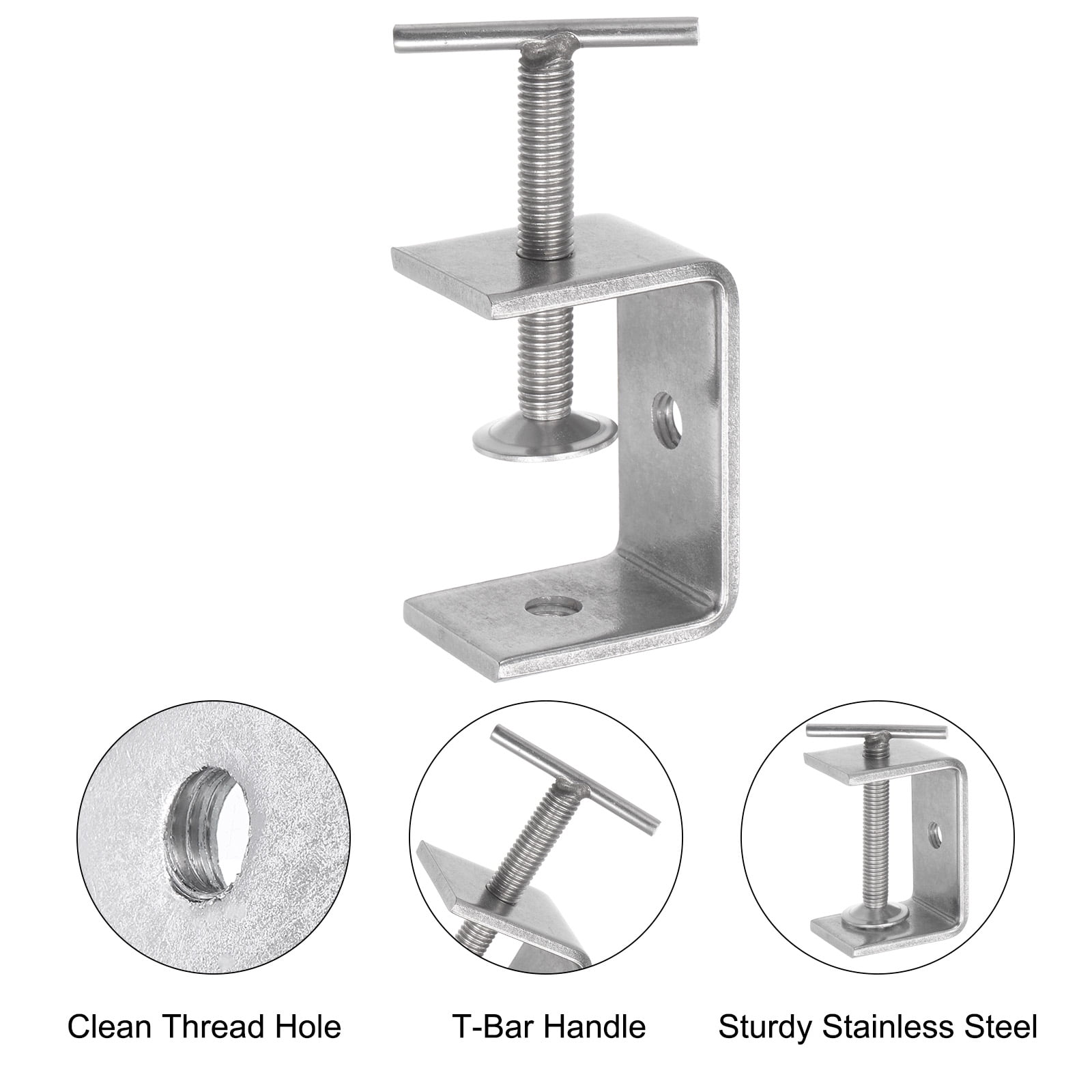 Uxcell Stainless Steel C-Clamp 2.28 Inch Wide Jaw Opening 0-54mm Range with T-Bar Handle for Woodworking Welding Building 2Pcs