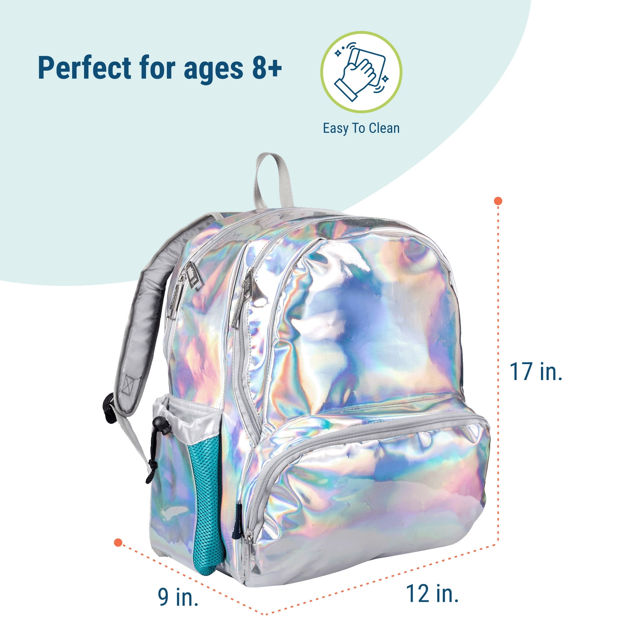 Wildkin Kids 17 Inch Backpack for Boys and Girls, Perfect for School and Travel (Holographic Silver)