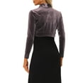 thumbnail image 4 of INSPIRE CHIC Women's Long Sleeve Open Front Velvet Cropped Bolero Shrug L Mauve, 4 of 7