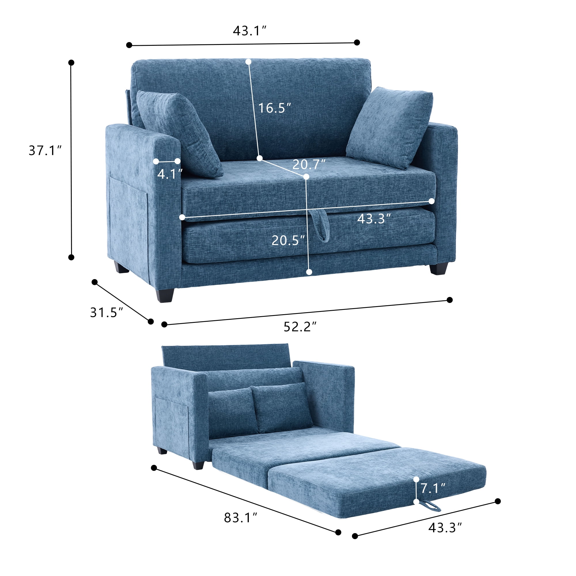 GAOHAPY 52" Loveseat Sleeper Sofa Bed,2 in 1 Convertible Floor Sofa Bed for Small Spaces,Pull Out Couch with Deep Seat,2 Pillows and Solid Frame Floor Couch for Living Room,Apartment