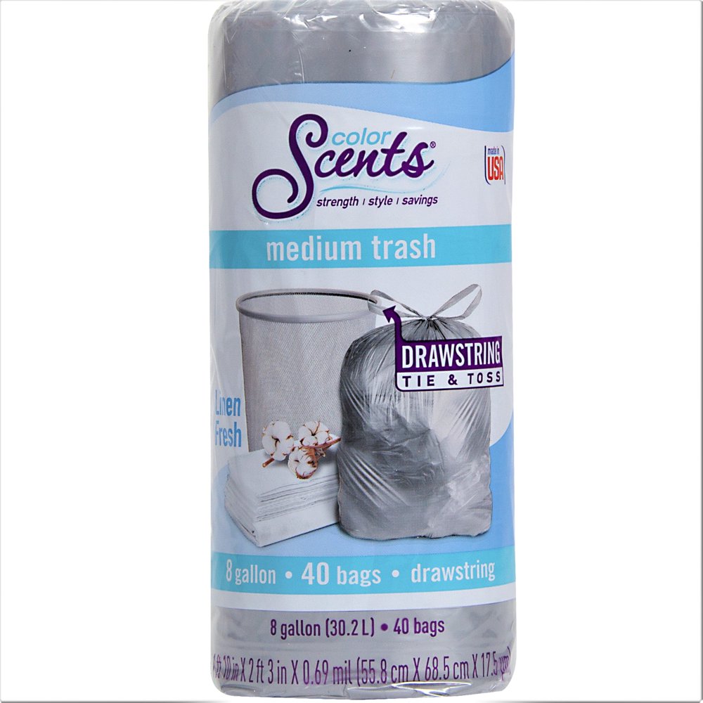 Color Scents Medium Trash Bags, 8 Gallon, 40 Bags (Linen Fresh Scent