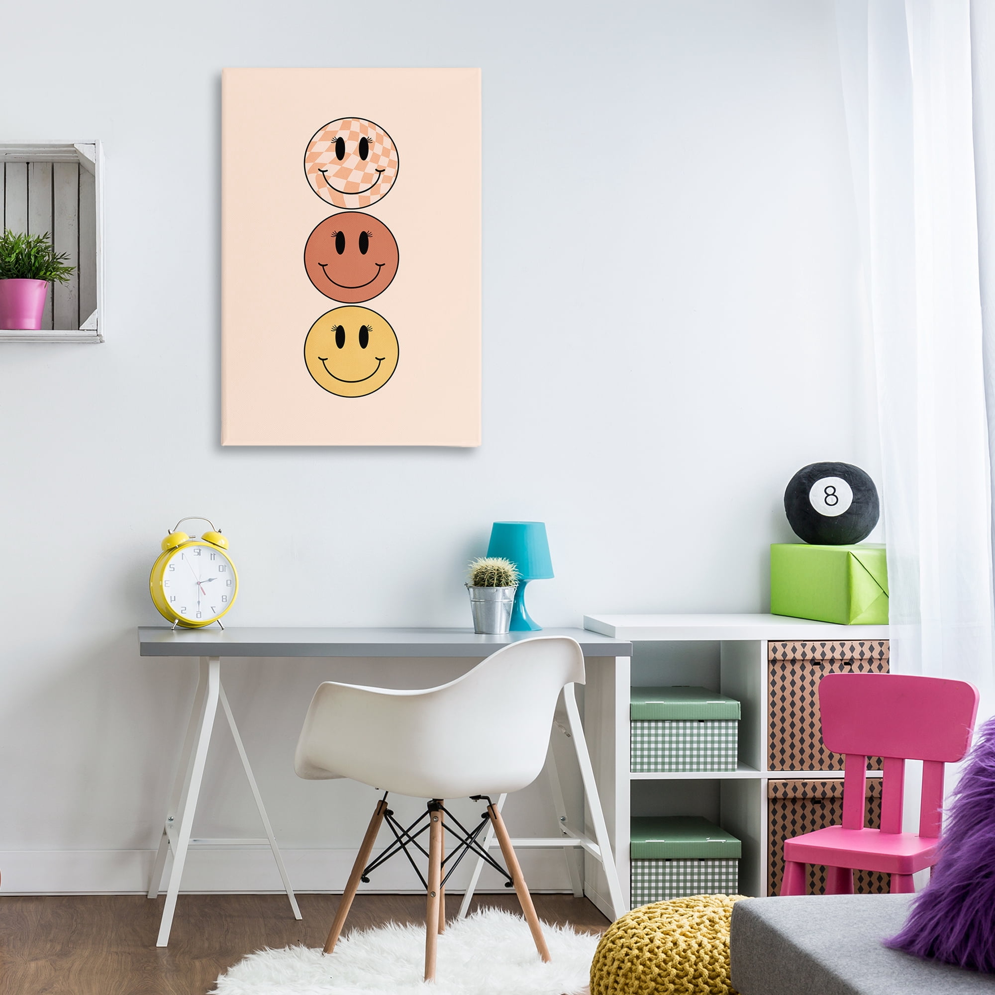 Stupell Industries Retro Smileys Trio Novelty Painting Gallery Wrapped Canvas Art Print Wall Art, 24 x 36