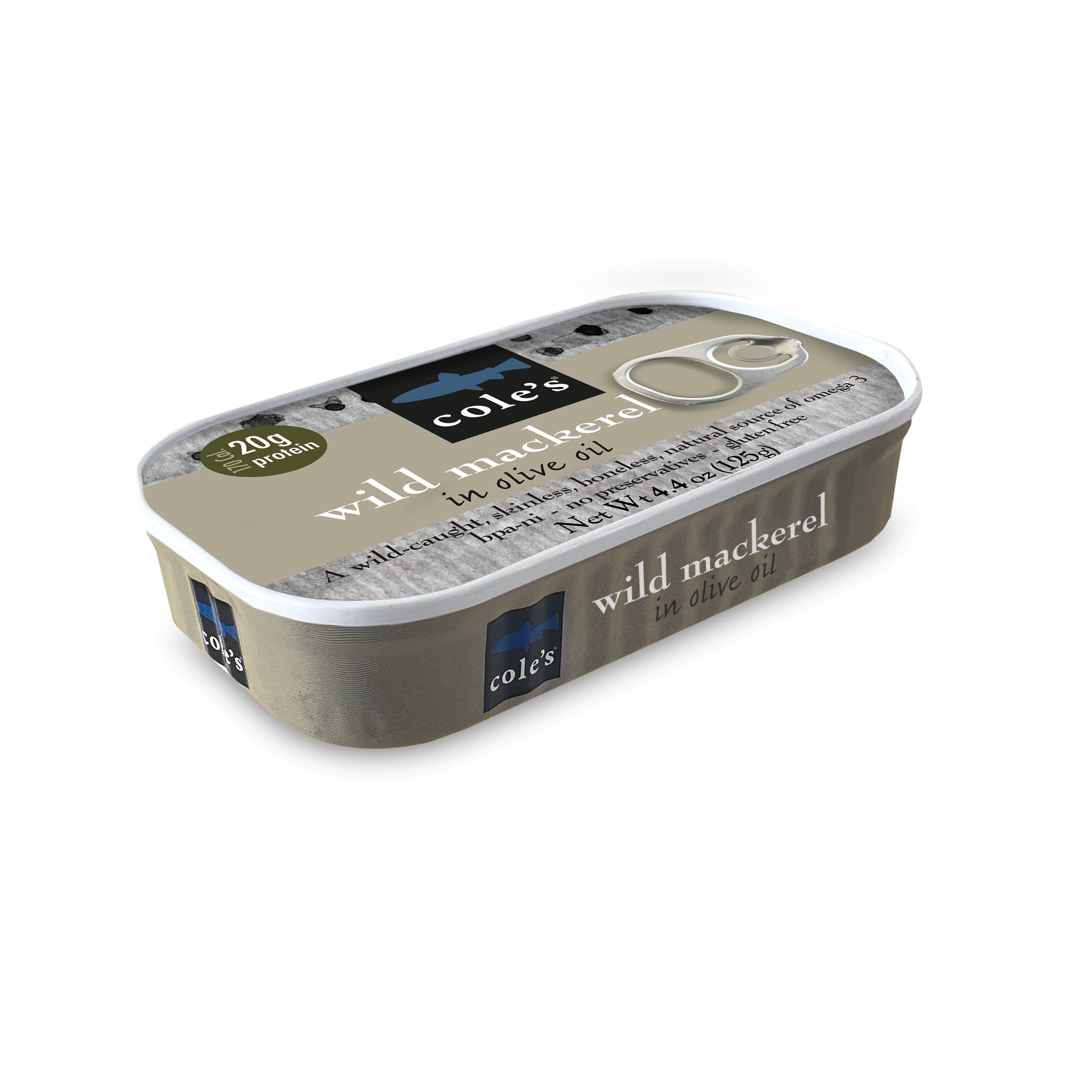 COLE'S WILD MACKEREL IN OLIVE OIL - Canned Fish, Skinless, Boneless, Small Atlantic Mackerel, Hand-Packed Seafood, Preservative & Gluten-Free - 4.4 oz (5 Pack)