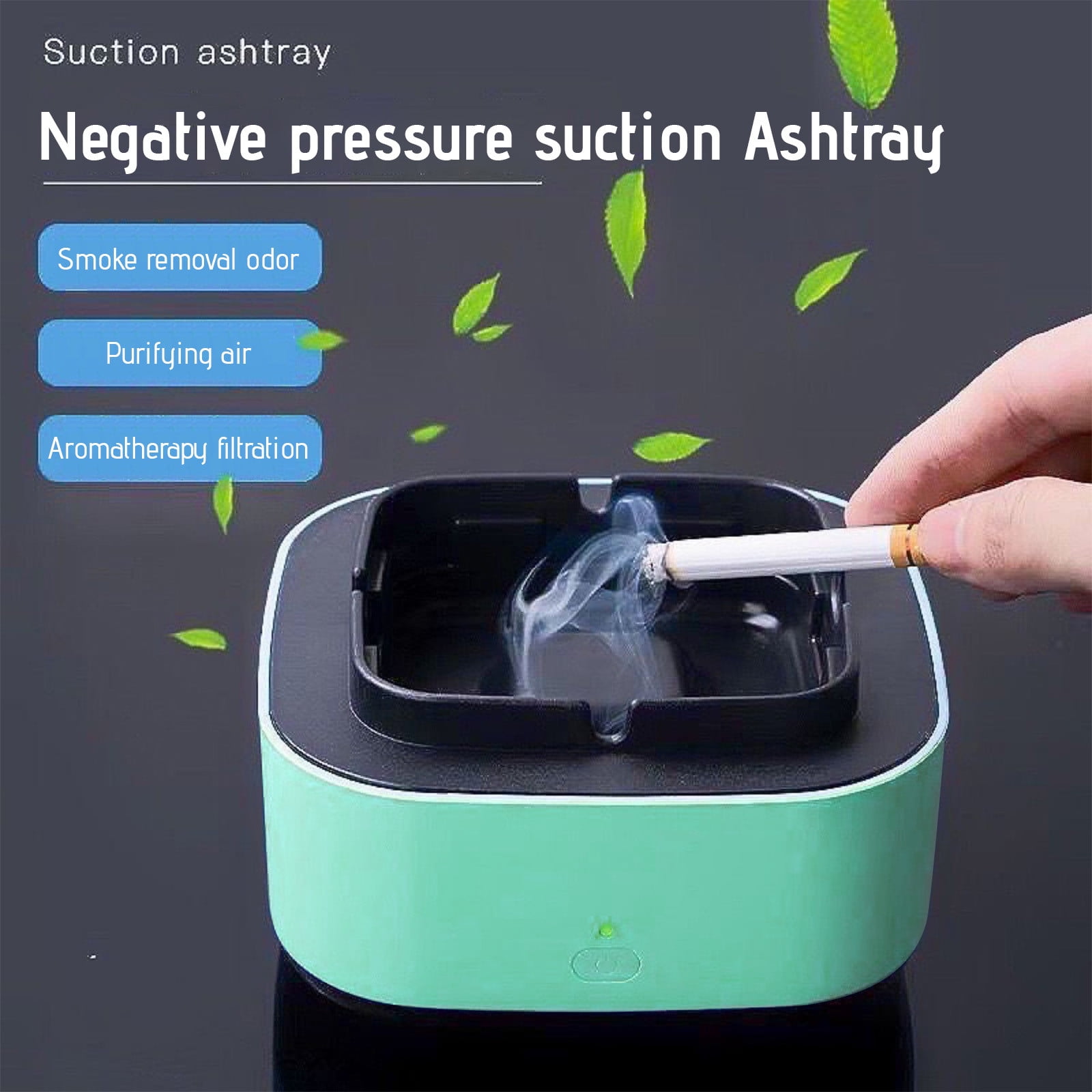 Multifunctional Ashtray Purifier for Cigarettes - ABS Flame Retardant,  Negative Ion with Auto Shutoff, 360° Ventilation, Compact 13x13x7cm, Green  Blue Gray, Battery Powered (2 AA)