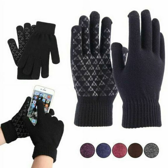ZOELNIC Winter Knit Gloves Touchscreen Windproof Anti-slip Thermal Soft Wool Lining Elastic Cuff for Women Men, Blue Man