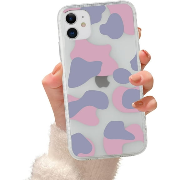 for iPhone 11 Case Cute Cow Print, Slim Fit Matte Clear Cover with Purple Cow Pattern for Women Girls, Protective Phone Case for iPhone 11 6.1 Inch