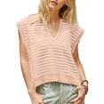 thumbnail image 2 of BLVB Summer Sweaters for Women V Neck Cap Sleeve Tops Sleeveless Striped Shirts Spring Clothes S-Xl, 2 of 6