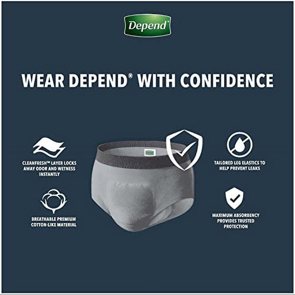 Depend Real Fit Incontinence Underwear for Men, Maximum Absorbency, Disposable, Large/Extra-Large, Grey, 52 Count (Packaging May Vary)