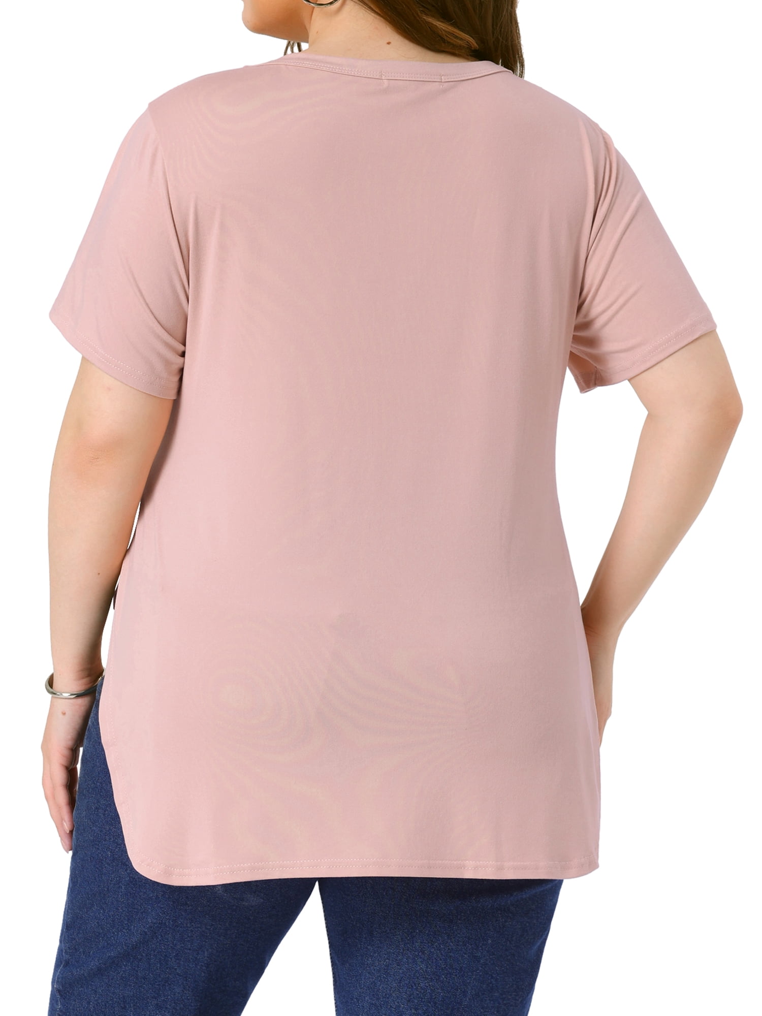 DARING DIVA Women's Plus Top Round Neck Side Split Hem T-Shirts 1X Pink