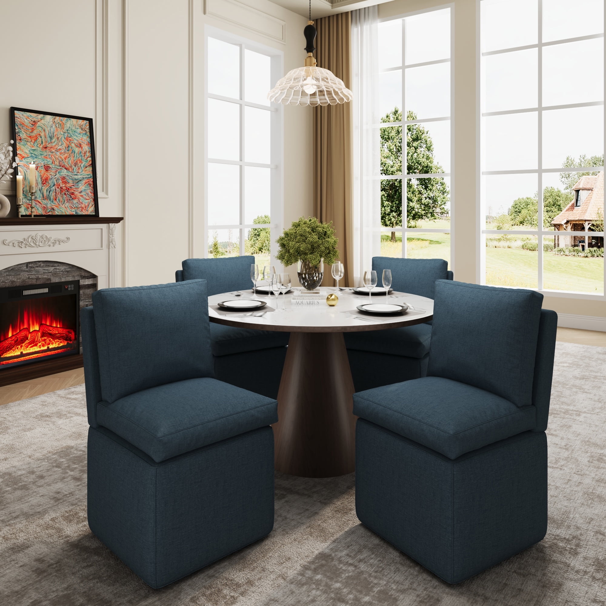 Upholstered Dining Chairs Set of 2, Modern Dining Room Chairs with Back, Kitchen Side Chairs for Living Room, Bedroom, Blue