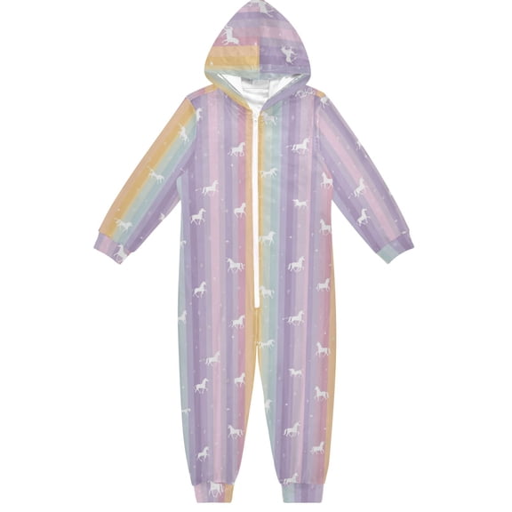 Soft Big Kids Onesie Pajamas Cozy Loose-Fit Jumpsuits for kids with Pockets for Christmas Lounge & Play Unicorns and Rainbow Stripes