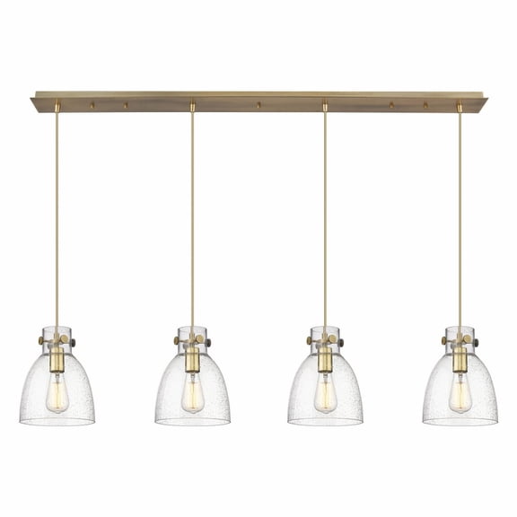 Innovations Lighting Newton Bell - 4 Light 8" Cord Hung Linear Pendant Brushed Brass/Seedy