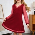 thumbnail image 2 of XEGLSBU Girls Dresses Size 5-8 Girls' Dress Long Sleeved V Neck Dress Party Dress Children's Dress Performance Dress 7 13 Years Old Red Size 9-10 Years, 2 of 4
