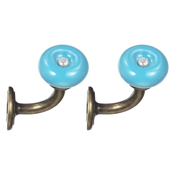 Wall Hooks, 2Pack - Zinc Alloy Single Prong Ceramic Handle Clothes Hook, Bronze Hooks for Hanging Towel (Blue)