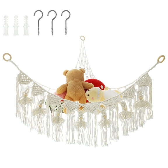 Evjurcn Stuffy Hammock Cotton Rope Stuffed Animal Toy Hammock Large Capacity Plush Toy Net Space Saving Toy Hammock Corner Hanging Stuff Toy Organizer for Corner Bedroom Living Room