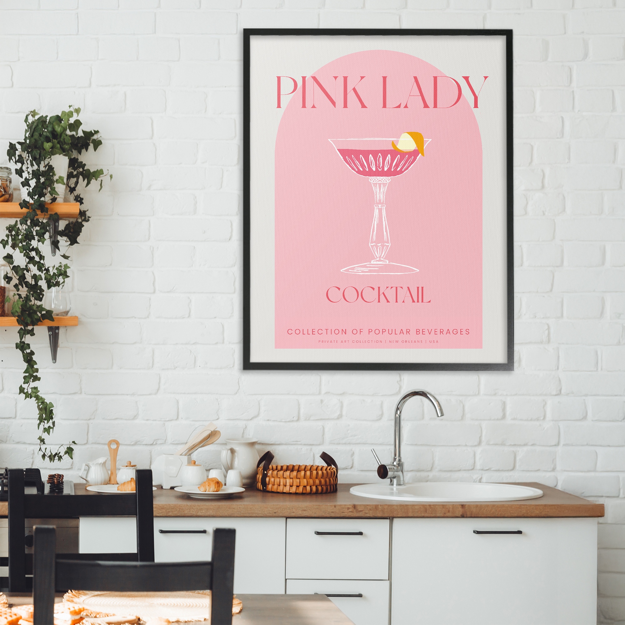Stylish Retro Pink Lady Black Framed Giclee Art, design by Lil' Rue