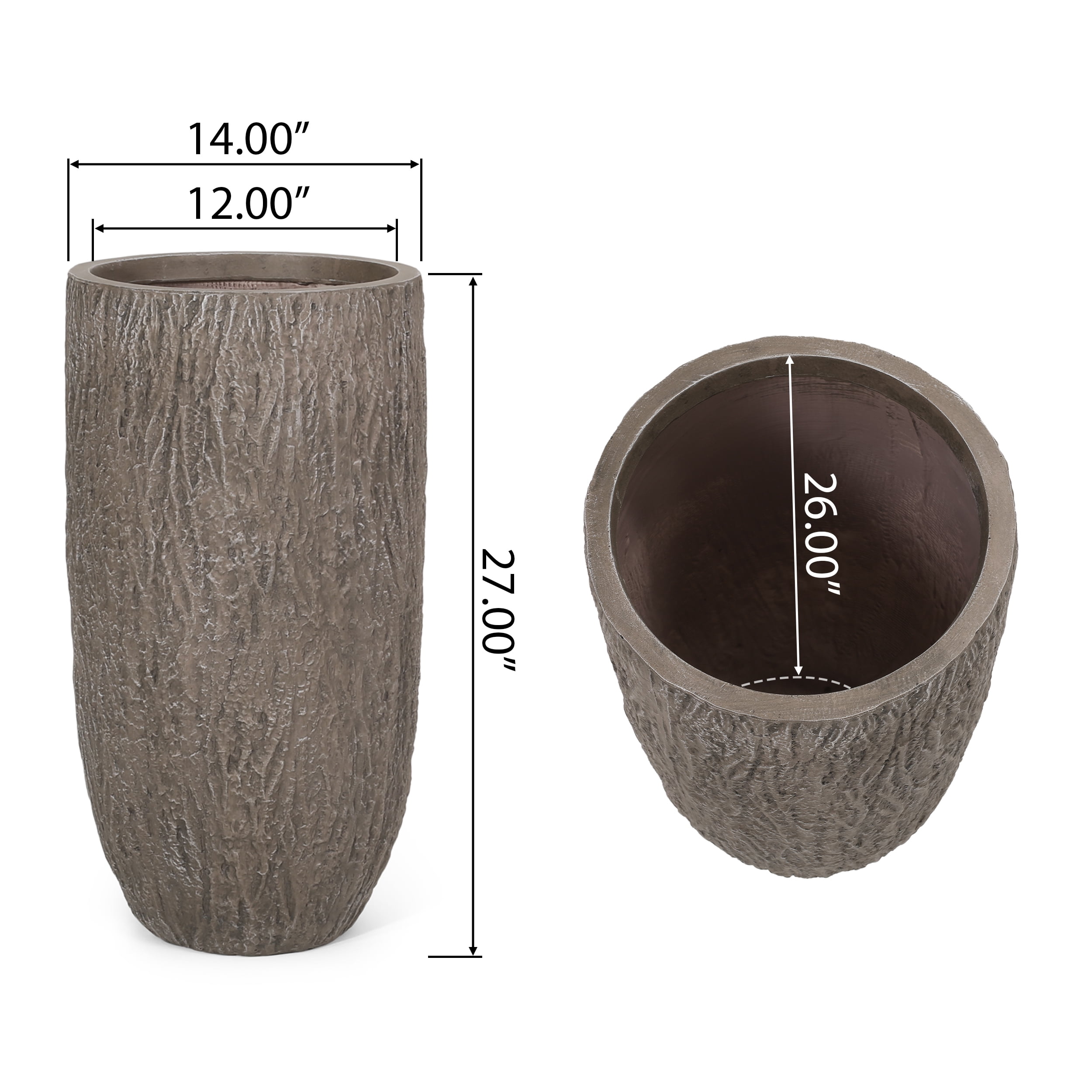 GDF Studio Moreno Outdoor Cast Stone Planter, Brown Wood Large